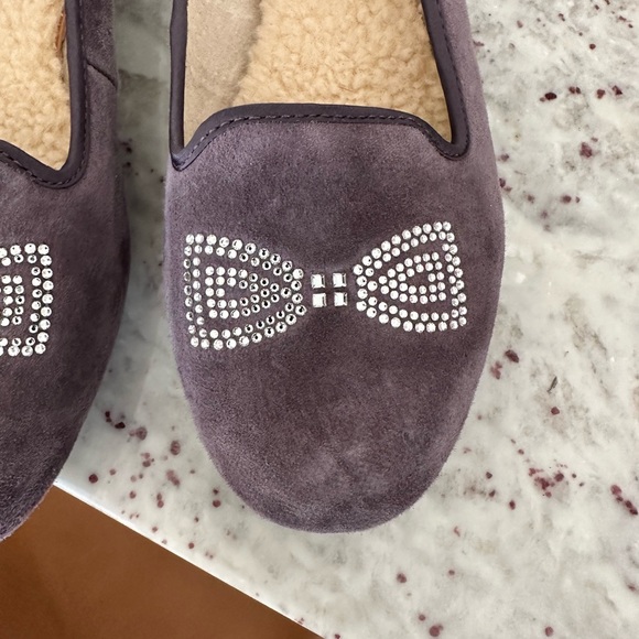 UGG Alloway Purple Rhinestone Bow Sherlong Lined Loafers sz: 7.5 - Picture 3 of 9